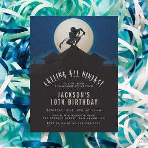 Cartão Postal De Convite Ninja moderna na Festa de aniversário do topo da s
