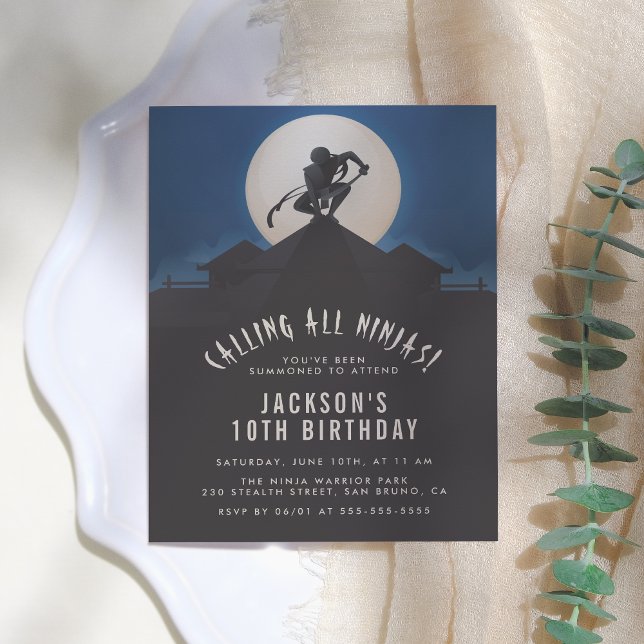 Cartão Postal De Convite Ninja moderna na Festa de aniversário do topo da s (Criador carregado)