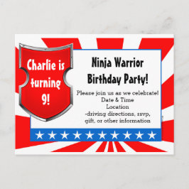 Cartão Postal De Convite Ninja Warrior Festas de aniversário Meninos Patrió