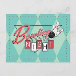Cartão Postal De Convite Noite de Boliche com Logotipo Retrô