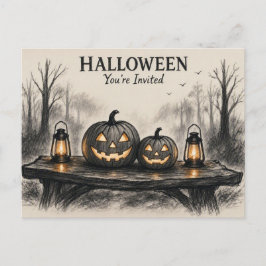 Cartão Postal De Convite Noite de Halloween de Máscaras e Mistério