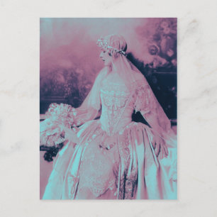 Cartão Postal De Convite Noiva do rosa & dos azuis bebés do Victorian do