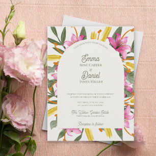Cartão Postal De Convite Noiva Lírio Arqueado Botânico Floral Casamento