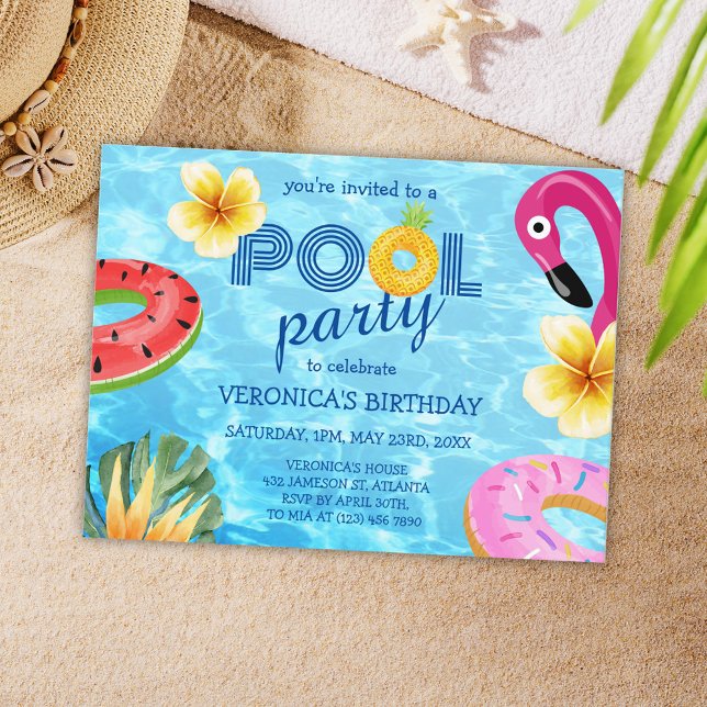 Cartão Postal De Convite Noivado de água divertida de verão da piscina (Pool Party Summer Fun Water Birthday Invitation Postcard)