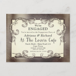 Cartão Postal De Convite Noivado de Decoração de Vintage Dourado-prata