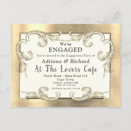 Cartão Postal De Convite Noivado de Decoração de Vintage Dourado-prata