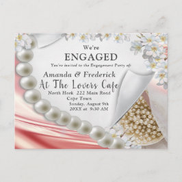 Cartão Postal De Convite noivado Ouro Seda e Pérolas