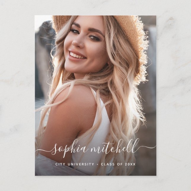 Cartão Postal De Convite Nome no Script | Graduação de Fotos Rosa-Esbranqui (Frente)