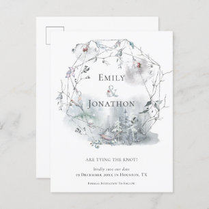 Cartão Postal De Convite Nomes De Folhagem De Inverno Salvem A Data