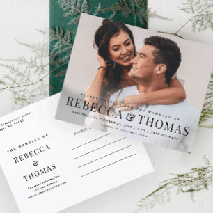 Cartão Postal De Convite Nomes de Tipo Moderno Foto Simples Casamento