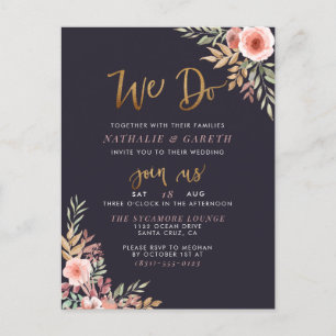Cartão Postal De Convite Nós Fazemos   Casamento de Rosas de Aquarela e Scr