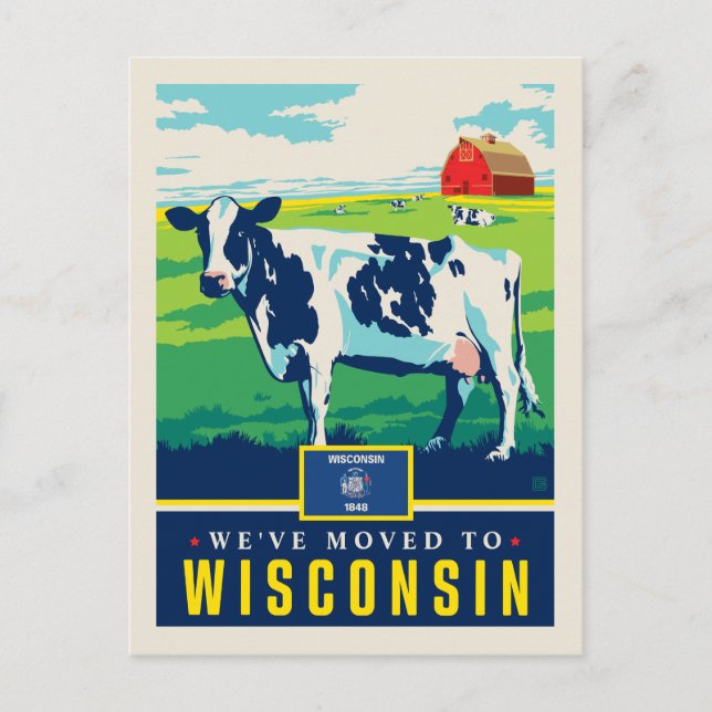 Cartão Postal De Convite Nós nos mudamos para Wisconsin (Frente)