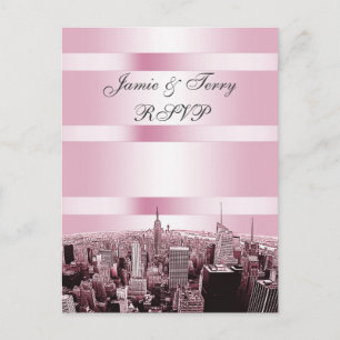 Cartão Postal De Convite NYC Skyline 2 preto rosa RSVP 1