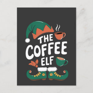 Cartão Postal De Convite O Café Elfo Engraçado Natal Elfo Amante de Coffein