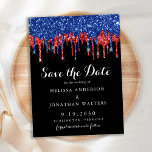 Cartão Postal De Convite O Elegante Preto Vermelho Vermelho Azul Colorir Dr<br><div class="desc">Convide seus amigos e família para comemorar seu dia especial com esses pingos de brilho preto vermelho e azul salvem a data, cartões de convite para casamento patrióticos. Personalize com seus nomes e todas as suas informações de casamento. Esta coleção de casamentos tematizada da bandeira americana será uma favorita entre...</div>