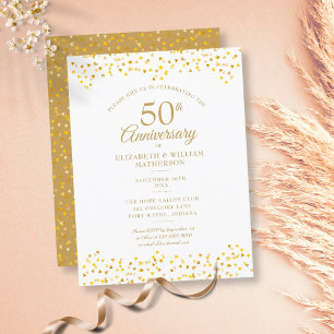 Cartão Postal De Convite O Ouro do 50º aniversário ama corações