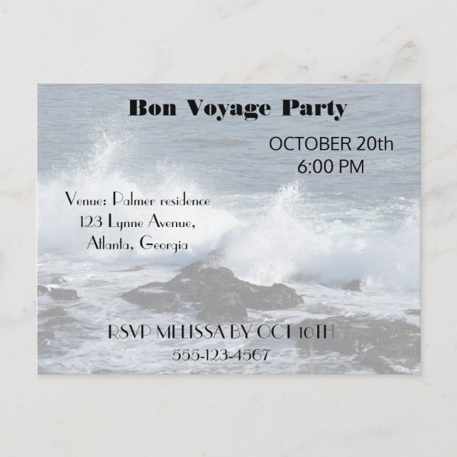 Cartão Postal De Convite O surf do Oceano Pacífico (Frente)