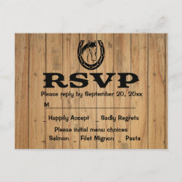 Cartão Postal De Convite Oeste da RSVP Casamento Horse Brown Wood Country
