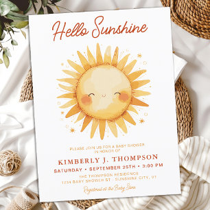 Cartão Postal De Convite Olá Sunshine Boho Sexo Chá de fraldas Neutro