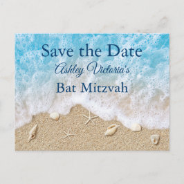 Cartão Postal De Convite Ondas Azuis da Praia Bat Mitzvah Salve a Data