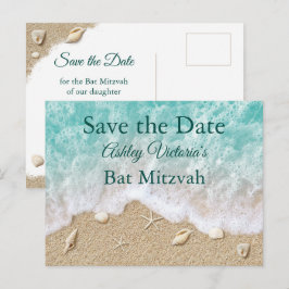 Cartão Postal De Convite Ondas de Praia Turquesa Bat Mitzvah Salve a Data