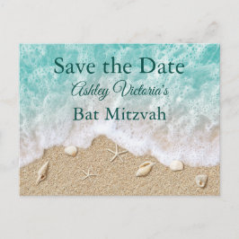 Cartão Postal De Convite Ondas de Praia Turquesa Bat Mitzvah Salve a Data