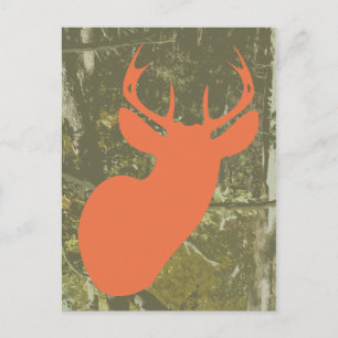Cartão Postal De Convite Orange Deer + Camo Birthday Postcard