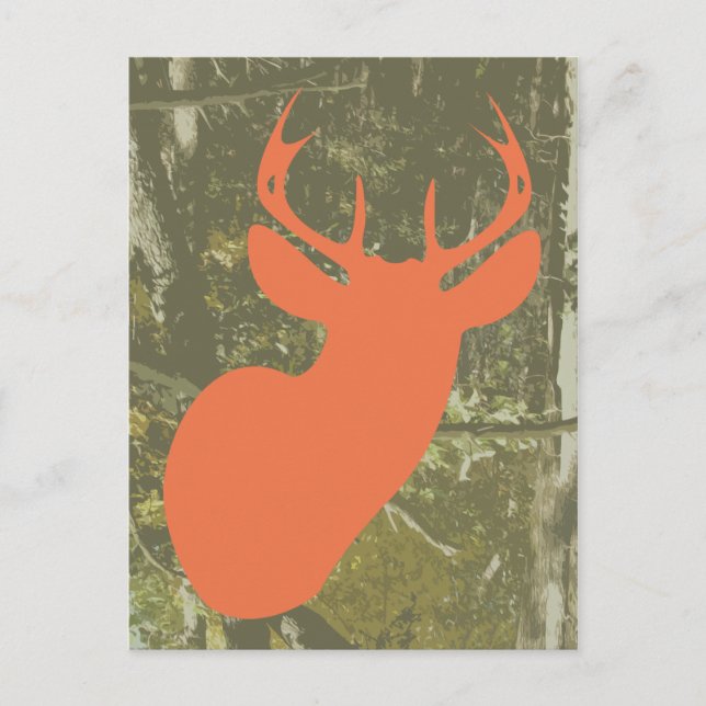 Cartão Postal De Convite Orange Deer + Camo Birthday Postcard (Frente)
