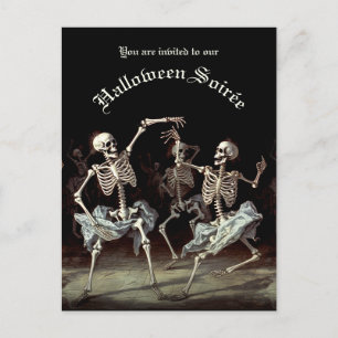 Cartão Postal De Convite Orçamento Black Death Dancing Skeletons Halloween