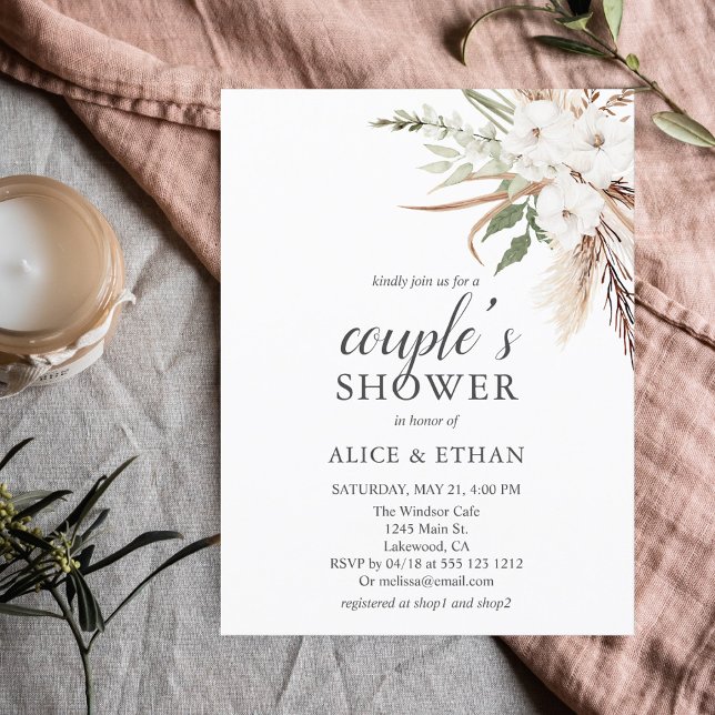 Cartão Postal De Convite Orçamento Boho Pampa Grass Casal Greenery Inv (Criador carregado)