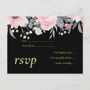 Cartão Postal De Convite Orçamento de Casamento Floral Azul-Dusty-Rosa-Blus