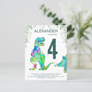 Cartão Postal De Convite Orçamento de Festa de aniversário T Rex Colorida