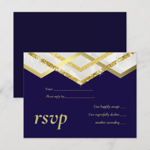 Cartão Postal De Convite Orçamento LeahG Navy Gold Art Deco Casamento