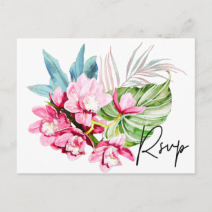 Cartão Postal De Convite Orchid Isle, Pink Palm RSVP com Escolha de Refeiçã