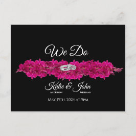 Cartão Postal De Convite Orquídeas Fuchsia sobre RSVP de Casamento Negro-