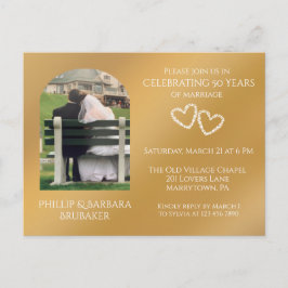 Cartão Postal De Convite Ouro de Foto Elegante 50º Aniversário de Casamento