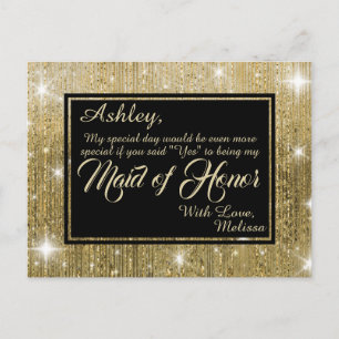 Cartão Postal De Convite Ouro Glam - Será A Minha Madrinha de casamento?
