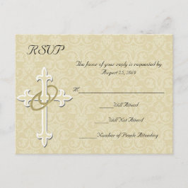 Cartão Postal De Convite Ouro Rings w/Cross, Resposta RSVP Cristã