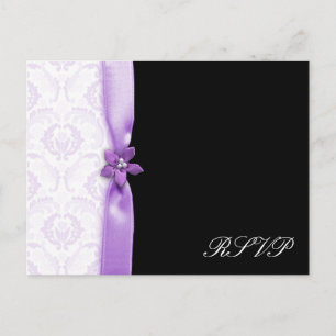 Cartão Postal De Convite Pacote de casamento Lavanda & Preto Damask