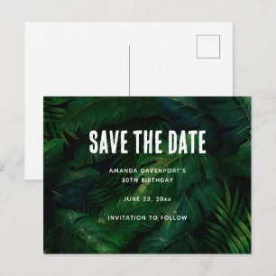 Cartão Postal De Convite Padrão de Folgas Tropicais Verdes Escuras Salve a