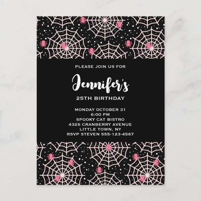 Cartão Postal De Convite Padrão de Teias de Aranha e Aranhas de Halloween (Frente)