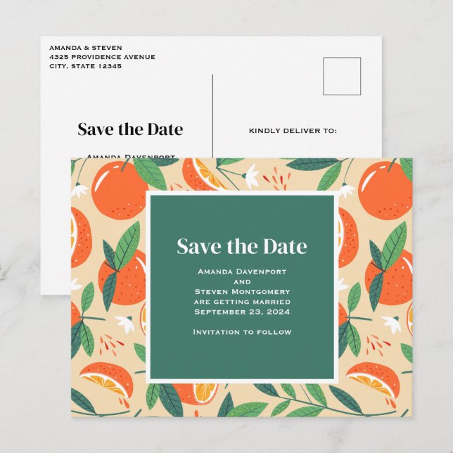 Cartão Postal De Convite Padrão Retroativo da Fruta de Citros Laranja Salva (Frente/Verso)