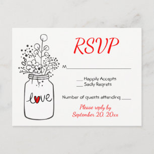 Cartão Postal De Convite País RSVP Preto Flores de Casamento em Pote de Pe