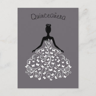 Cartão Postal De Convite Palhaço de Quinceanera, Borboleta Negra Prateada