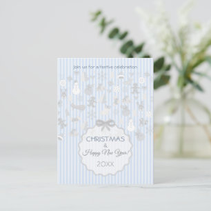 Cartão Postal De Convite Pálido Azul Pastel Faixa Natal Prata Caprichoso