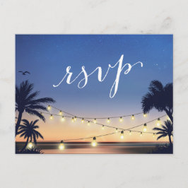 Cartão Postal De Convite Palm Beach String Lights Summer Sunset RSVP Respos