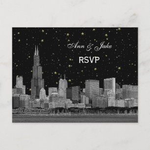 Cartão Postal De Convite Panorama de Chicago Gravado Estrela DIY BG RSVP 1