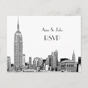 Cartão Postal De Convite Panorama de NYC 01 Gravado Branco RSVP 1