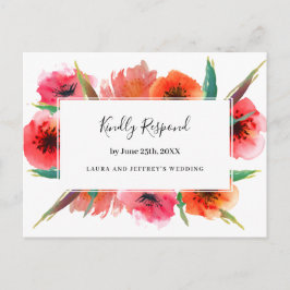 Cartão Postal De Convite Papagaios Pintados Vermelhos Casamento Floral RSVP