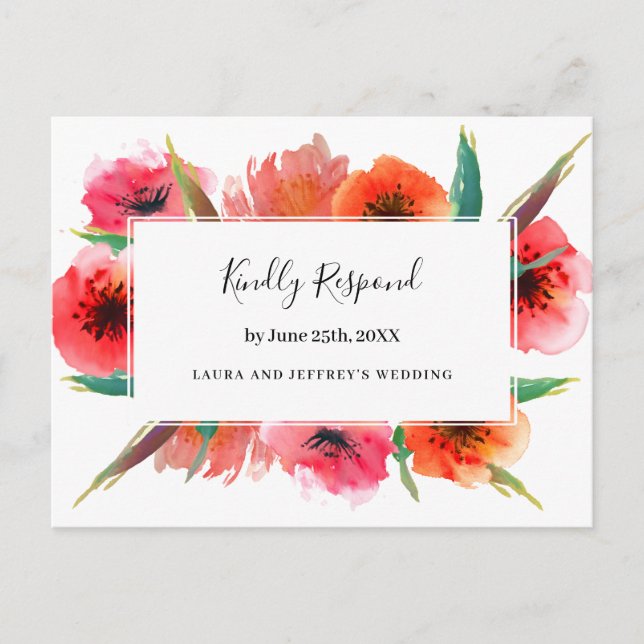 Cartão Postal De Convite Papagaios Pintados Vermelhos Casamento Floral RSVP (Frente)